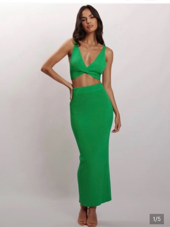 Meshki Dresses & Skirts - Meshki Green Midi Two-Piece Knit Dress